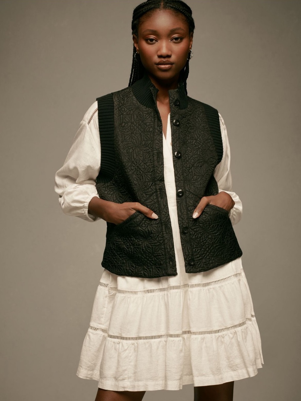 Anthropologie quilted ribbed vest, black, large